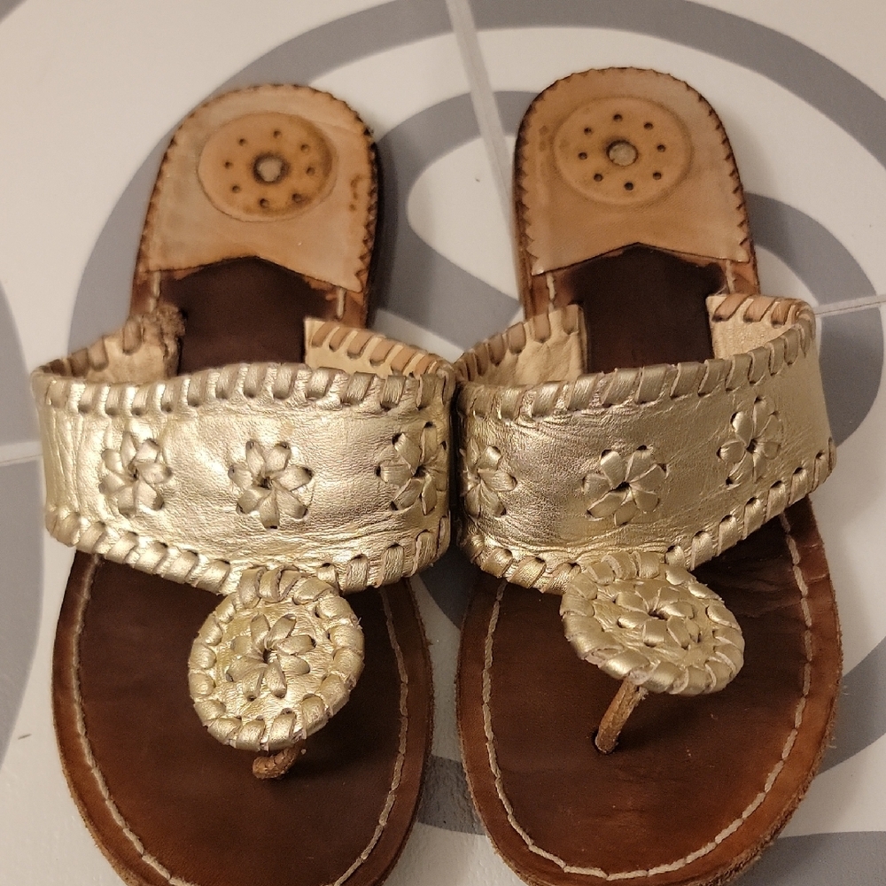 Jack Rogers Gold and Brown Sandals with Ornate Design